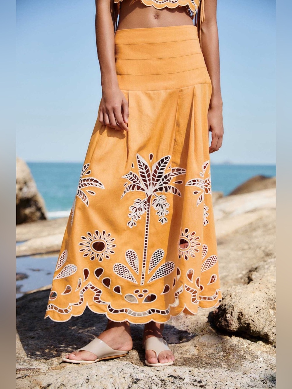 Farm Rio Camel Tropi Embroidery Skirt